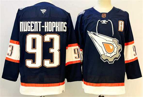 Men%27s Edmonton Oilers #93 Ryan Nugent-Hopkins Navy With A Patch Reverse Retro Stitched Jersey